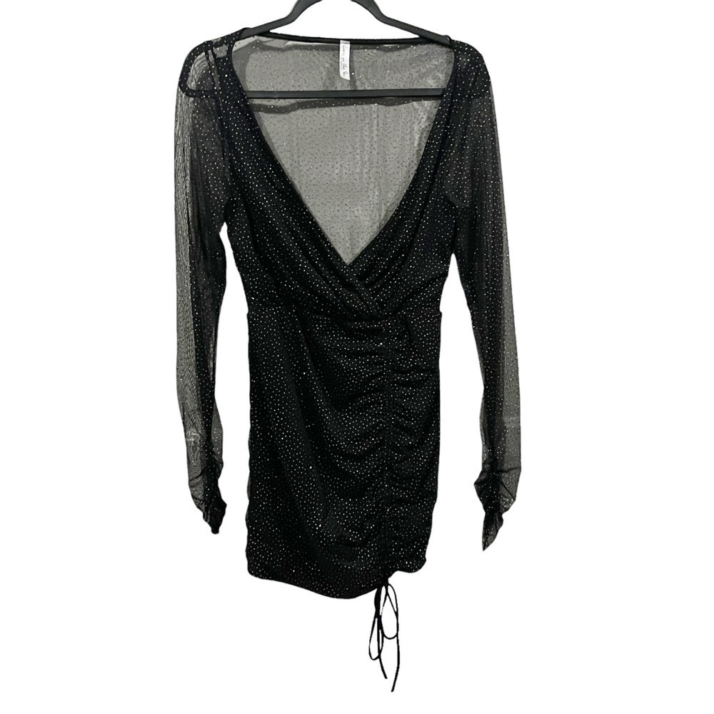 Lucy in the Sky Donatella Embellished Ruched Mini Dress M Medium Black - Picture 3 of 5